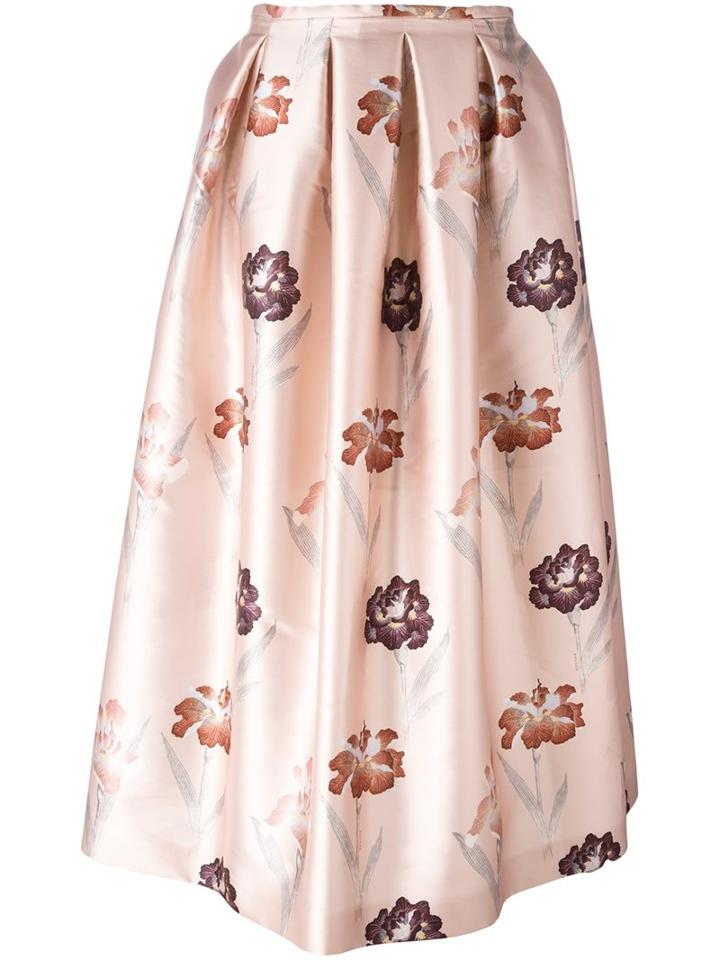 Rochas Floral Print Full Skirt, Women's, Size: 40, Pink/purple, Silk/polyester