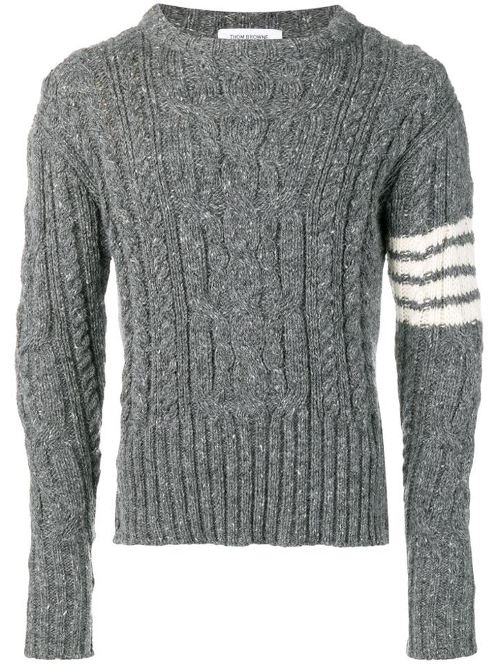 Thom Browne 4bar Aran Cable Pullover - Grey