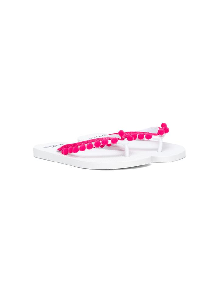 Mc2 Saint Barth Kids Teen Pom-pom Embellished Flip Flops - White