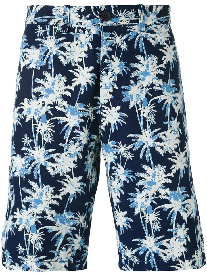 Edwin - Palm Tree Print Shorts - Men - Cotton - 30, Blue, Cotton
