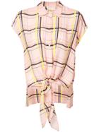 Nicole Miller Checked Printed Sleeveless Fastened Blouse - Pink &