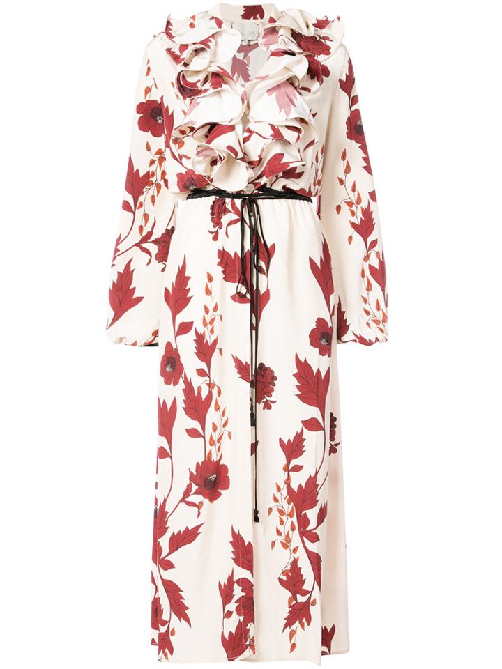 Johanna Ortiz Floral Ruffle Maxi Dress - White