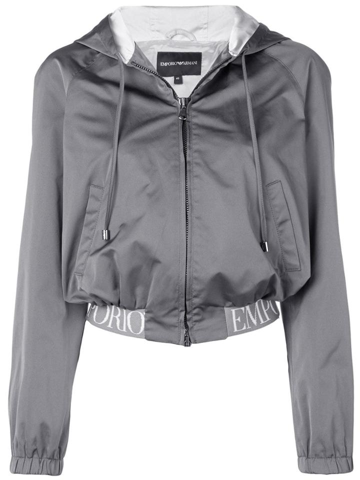 Emporio Armani Logo Jacquard Hooded Bomber - Grey