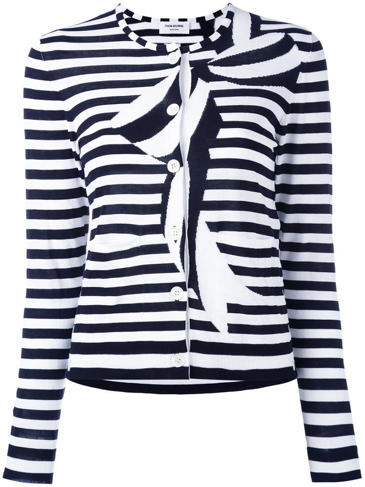 Thom Browne - Striped Bow Cardigan - Women - Cotton - 44, Blue, Cotton