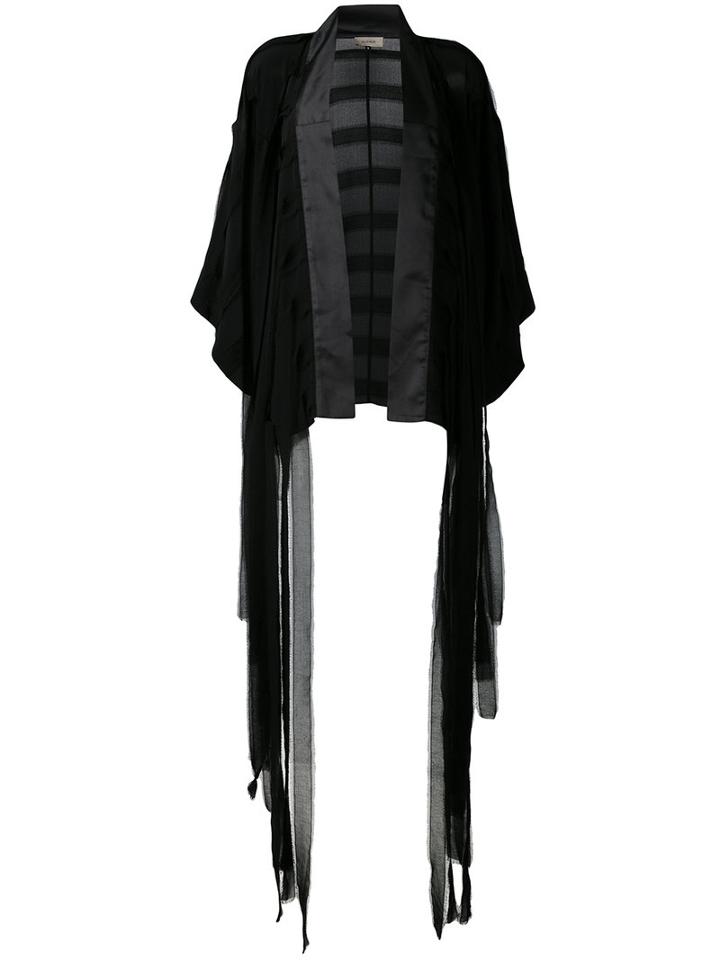Murmur - Fringe Kimono Jacket - Women - Silk/polyester - S, Black, Silk/polyester