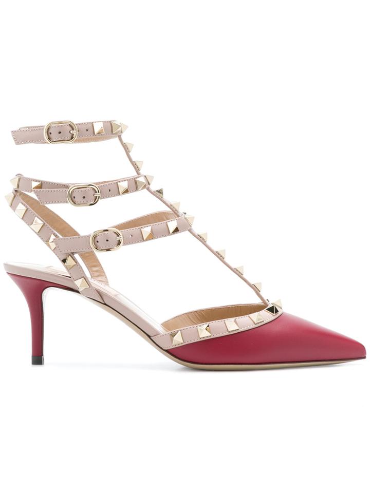 Valentino Rockstud Ankle Strap Pumps - Red