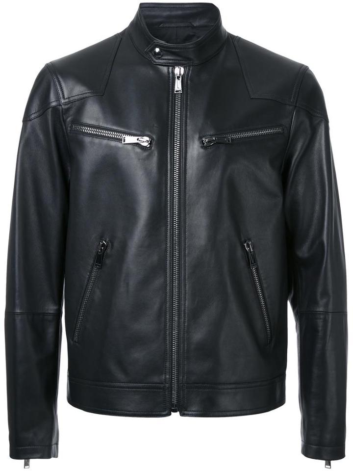 Kent & Curwen Leather Biker Jacket, Men's, Size: Small, Black, Lamb Skin