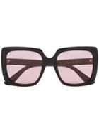 Gucci Eyewear Black And Pink Square Framed Sunglasses