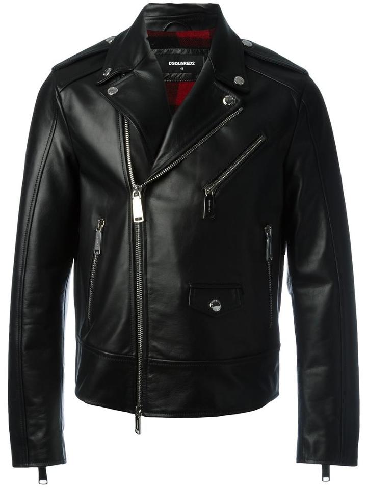 Dsquared2 Classic Biker Jacket, Men's, Size: 50, Black, Wool/polyester/cotton/calf Leather