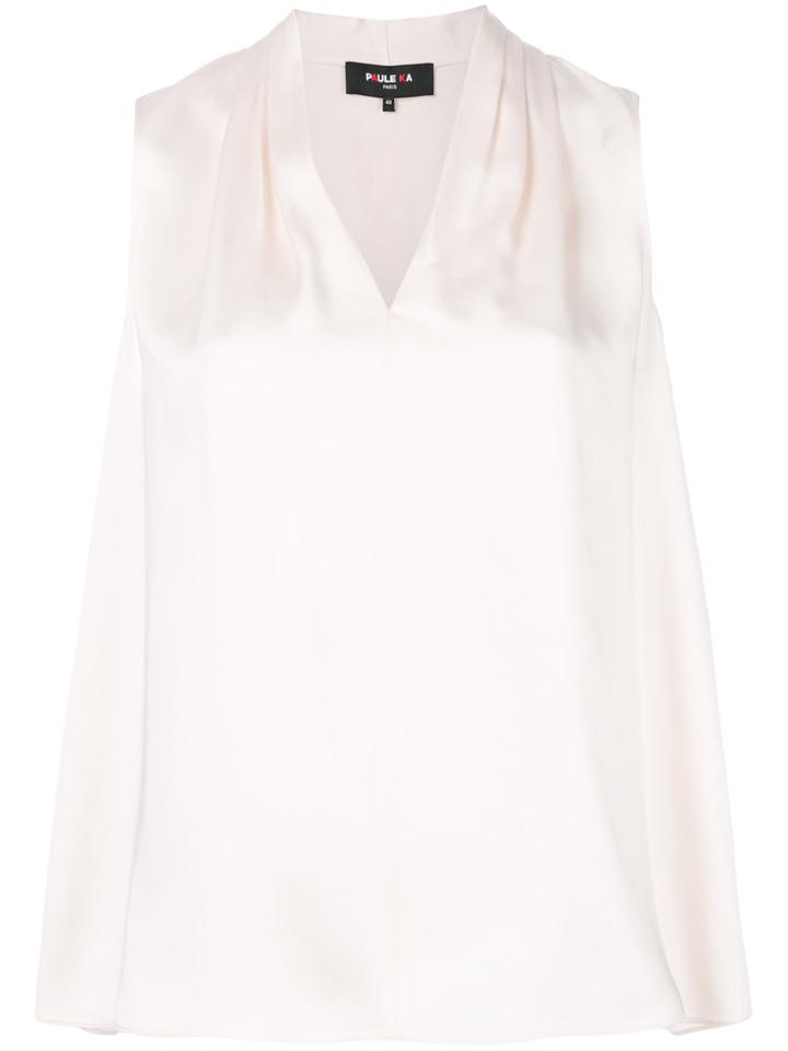 Paule Ka Ruched V-neck Top - Nude & Neutrals