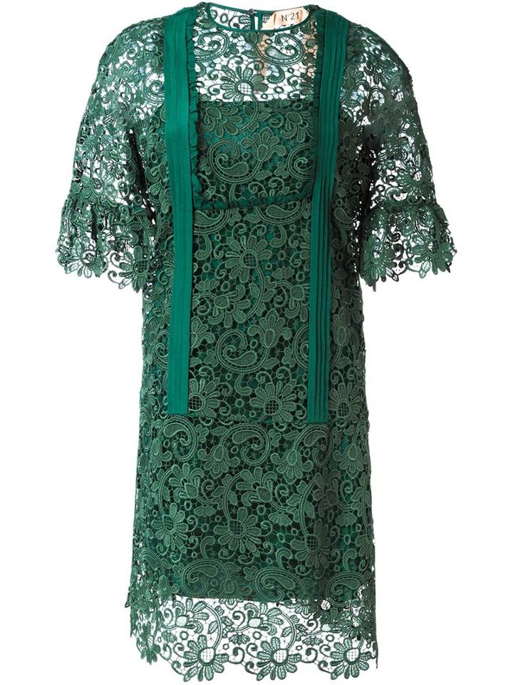 No21 Lace Shortsleeved Dress, Women's, Size: 40, Green, Polyester/acetate/silk