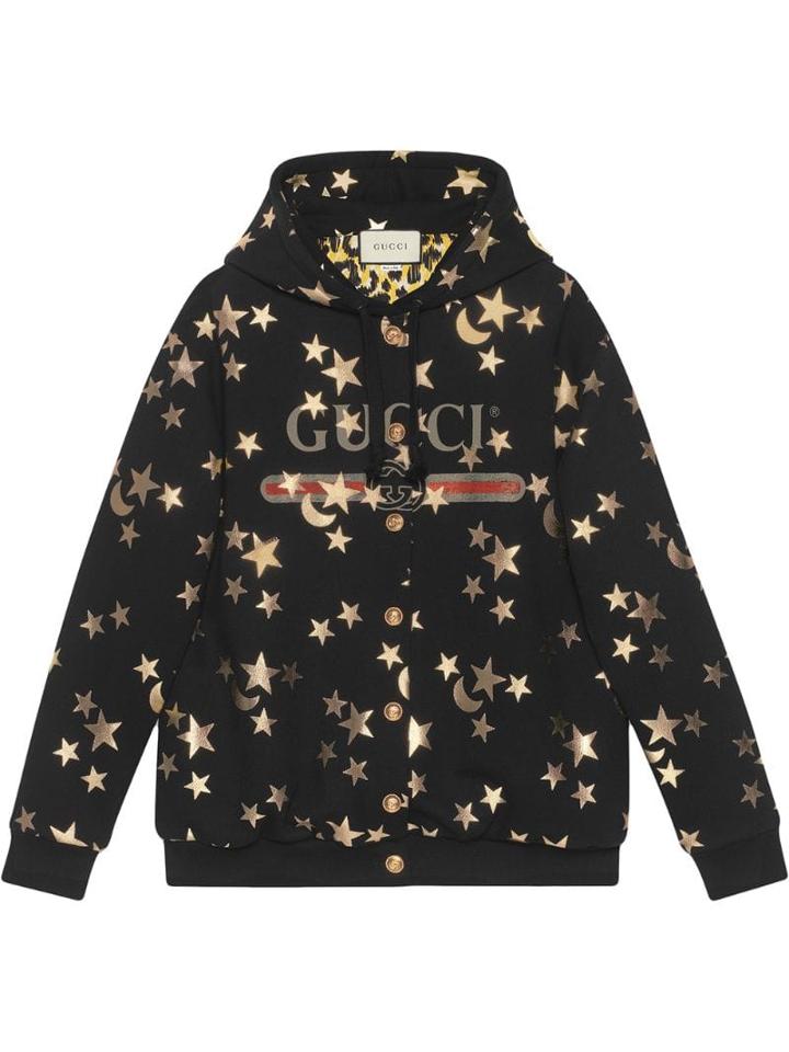 Gucci Hoodie With Stars And Moon Print - Black