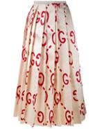 Gucci 'gucci Ghost' Logo Print Skirt, Women's, Size: 36, Nude/neutrals, Silk
