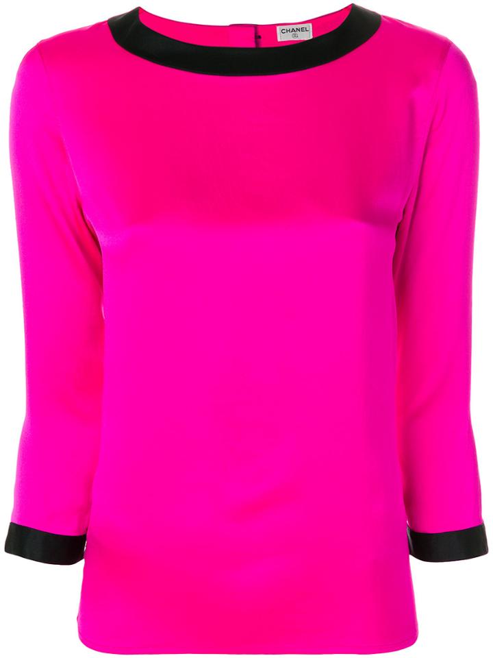 Chanel Vintage Contrast Trim Blouse - Pink & Purple
