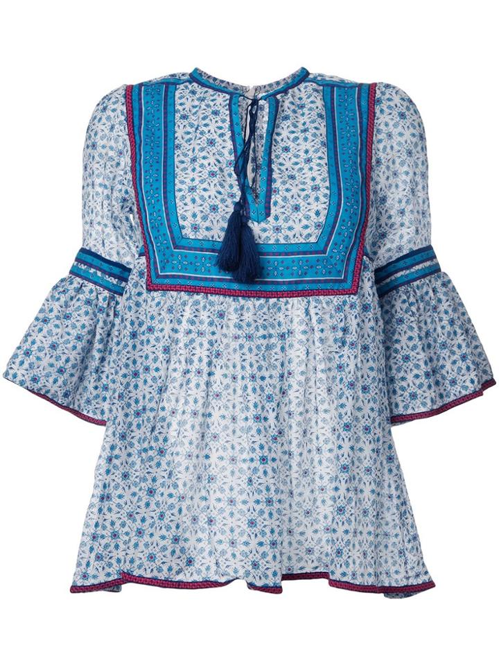Talitha Ruffled Three-quarters Sleeve Blouse - Blue