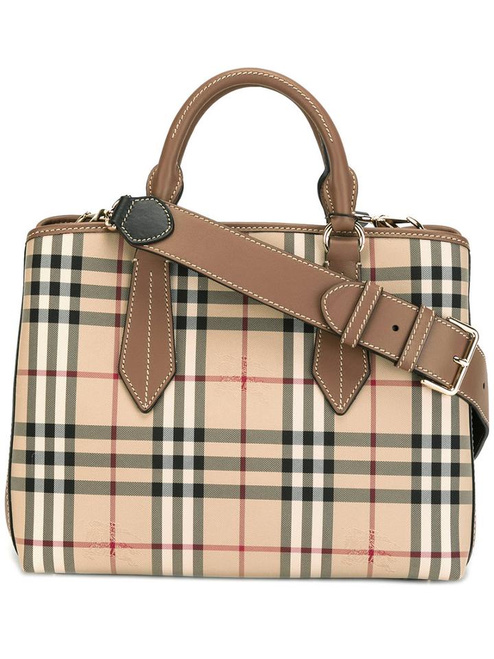 Burberry - 'house Check' Shoulder Bag - Women - Leather/polyamide/polyester - One Size, Women's, Nude/neutrals, Leather/polyamide/polyester