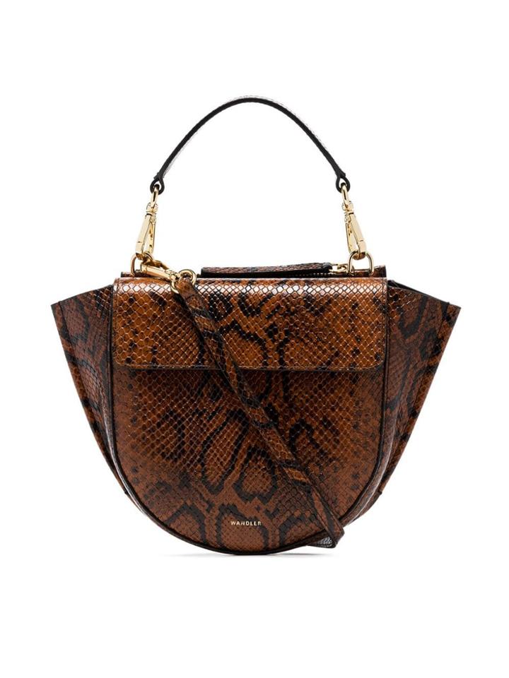 Wandler Brown Hortensia Mini Snake Print Leather Shoulder Bag