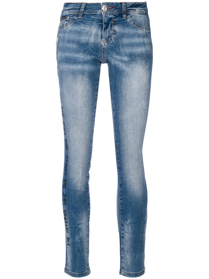 Philipp Plein Embroidered Skinny Jeans - Blue