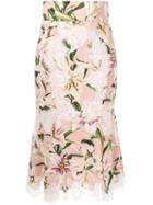 Dolce & Gabbana Lily Print Lace Detailed Skirt - Pink