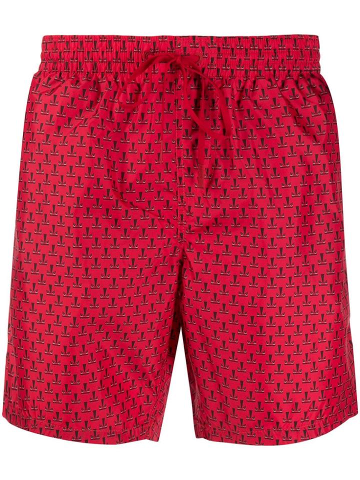 Fendi Logo Print Swim Shorts - Red
