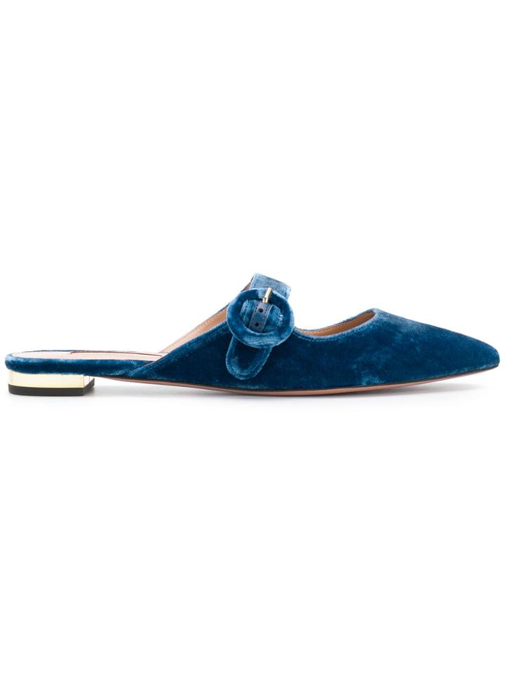 Aquazzura Flat Buckle Mules - Blue