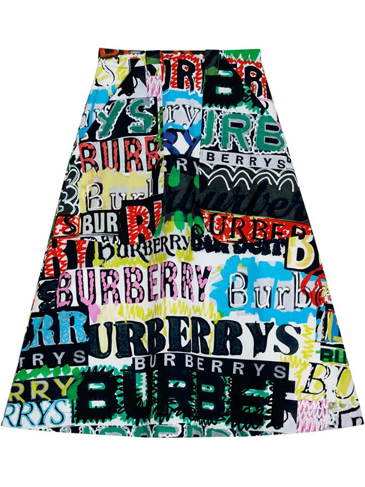 Burberry Logo Print Cotton A-line Skirt - Multicolour
