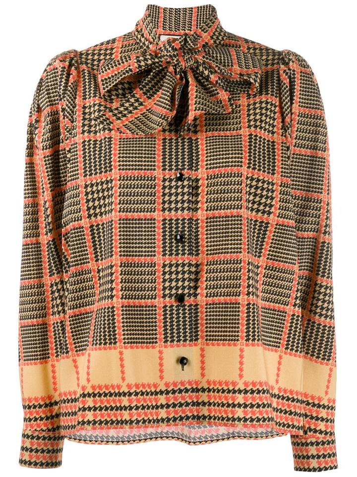 Gucci Pussy Bow Check Print Blouse - Neutrals