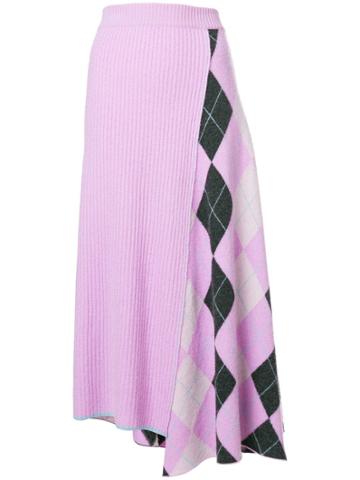 Pringle Of Scotland Long Argyle Intarsia Skirt - Pink & Purple