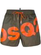 Dsquared2 Slanted Logo Swim Shorts, Men's, Size: 46, Green, Polyamide