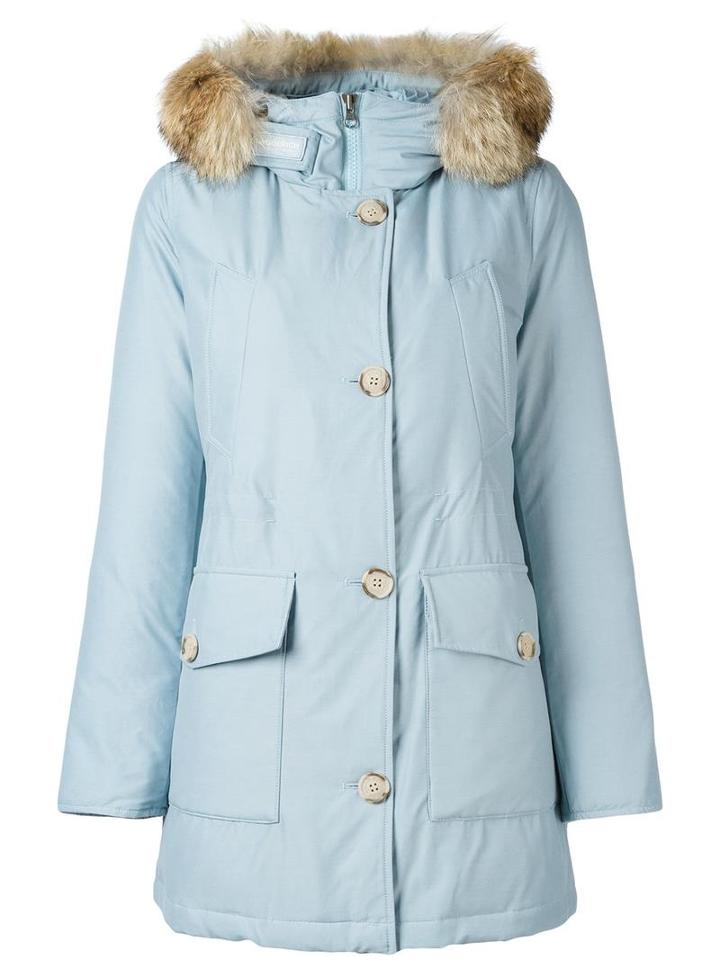 Woolrich Zipped Hooded Coat, Women's, Size: Medium, Blue, Cotton/polyamide/feather Down