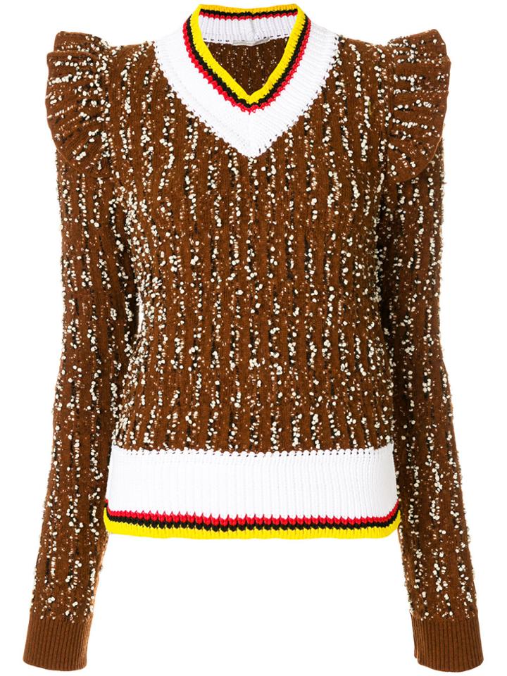 Marco De Vincenzo Bouclé Jumper With Frills - Brown