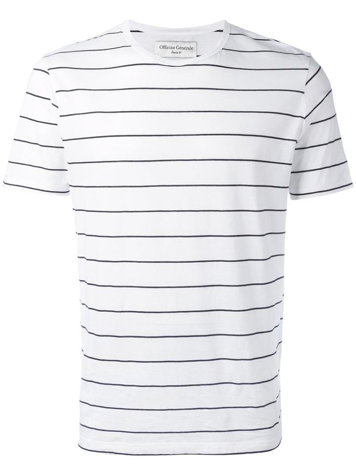 Officine Generale Stripy T-shirt, Men's, Size: Large, White, Cotton