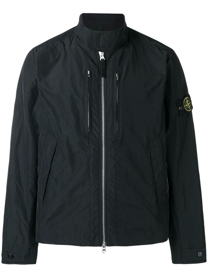 Stone Island Logo Patch Windbreaker Jacket - Black