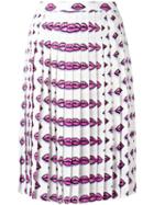 Prada Lip Print Pleated Skirt, Women's, Size: 38, White, Spandex/elastane/viscose