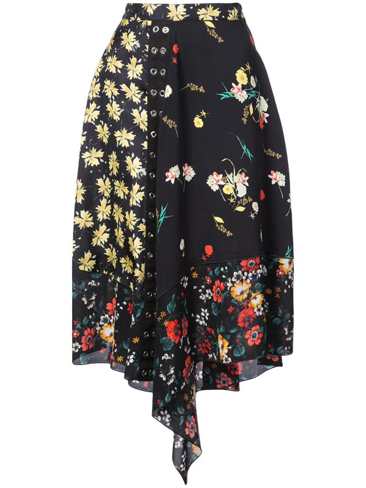 Derek Lam Asymmetrical Mixed Print Skirt - Black