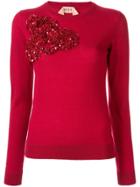 Nº21 Sequinned Ruffle Sweater - Red