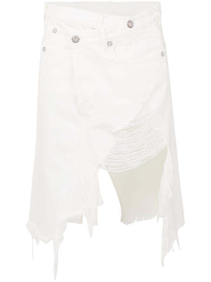 R13 Frayed Asymmetric Denim Skirt - White