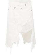 R13 Frayed Asymmetric Denim Skirt - White