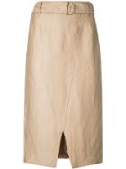 Estnation - D-ring Skirt - Women - Linen/flax - 38, Brown, Linen/flax