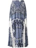 Ermanno Scervino Pleated Lace Panel Maxi Skirt - Blue