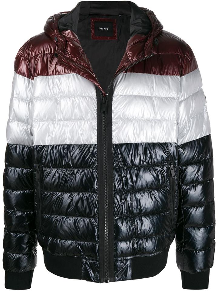 Dkny Colour-block Hooded Padded Jacket - Red