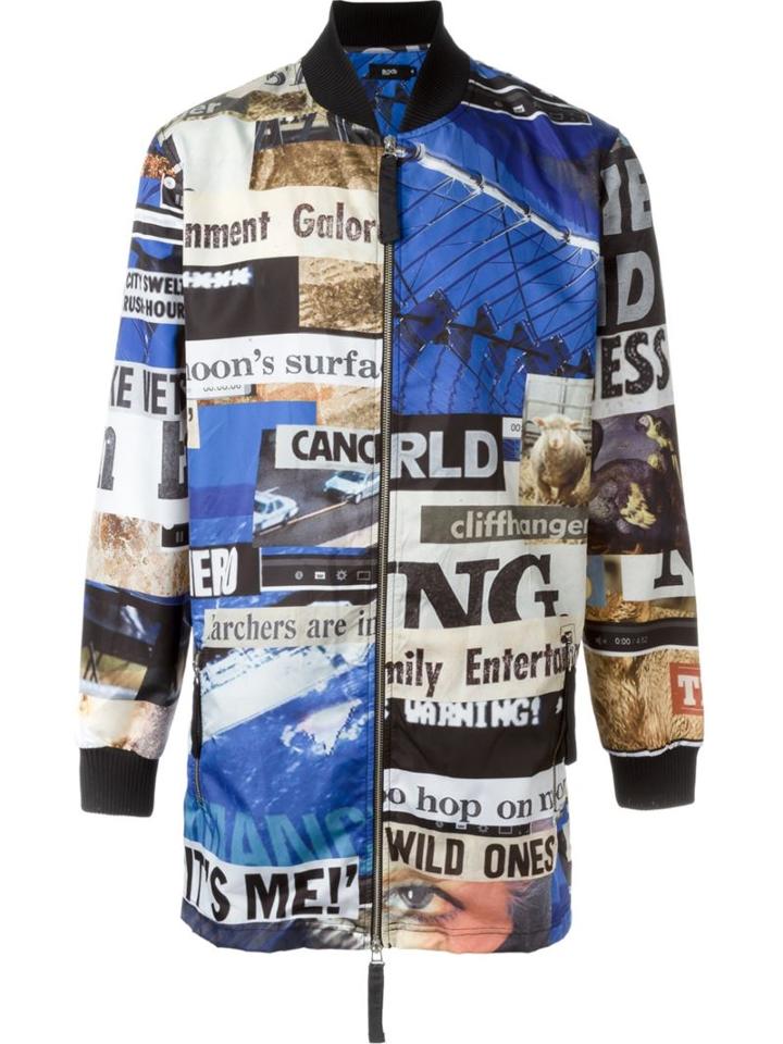 Blood Brother Patch Detail Ribbed Collar Coat, Men's, Size: Small, Blue, Polyester