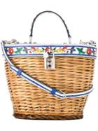 Dolce & Gabbana Majolica Print Wicker Basket Tote, Women's, Nude/neutrals