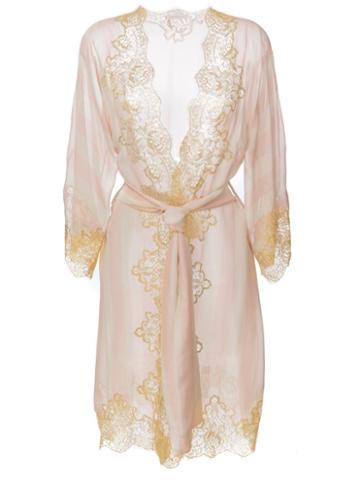 Rosamosario Lace Application Striped Kimono, Women's, Size: 48, Nude/neutrals, Polyamide