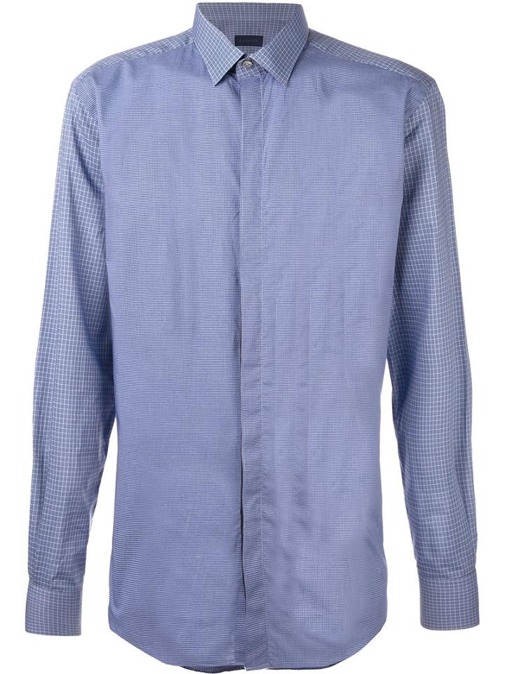 Lanvin Contrast Checked Panel Shirt, Men's, Size: 43, Blue, Cotton