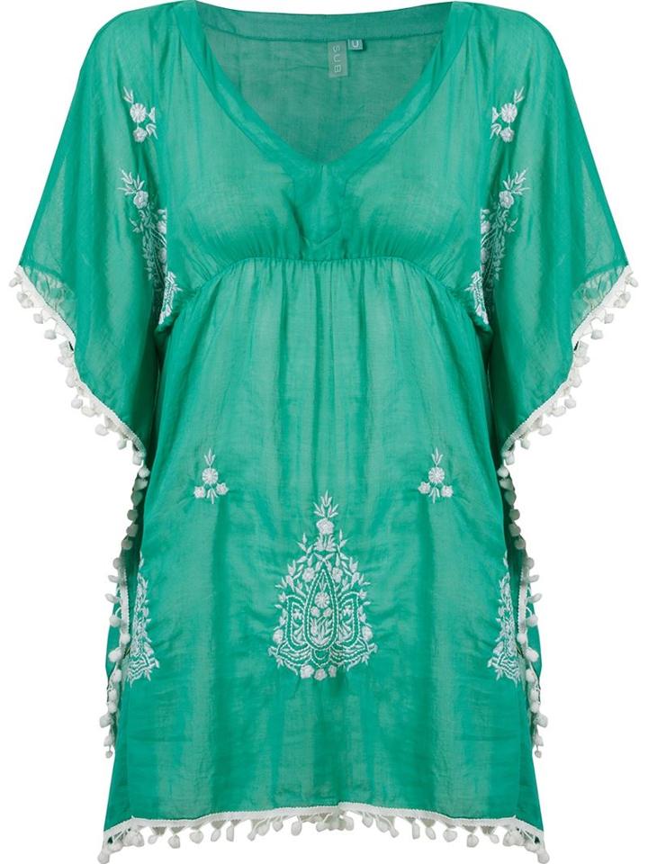 Sub Embroidered Kaftan, Women's, Size: Medium, Green, Cotton