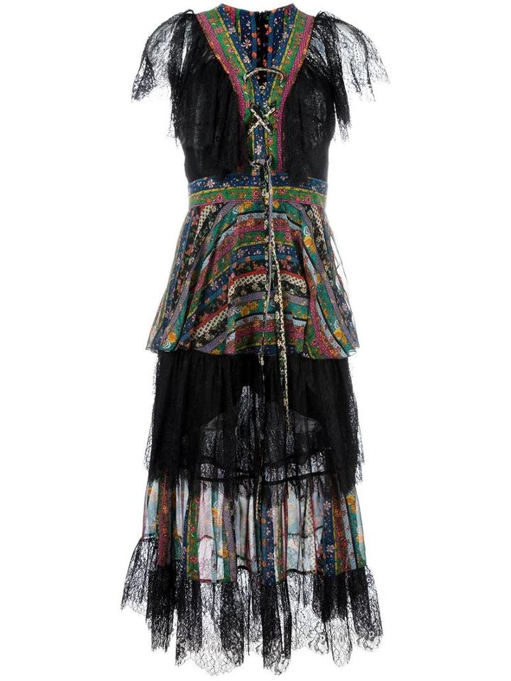 Philosophy Di Lorenzo Serafini Ruffled V-neck Dress, Women's, Size: 44, Black, Silk/polyester