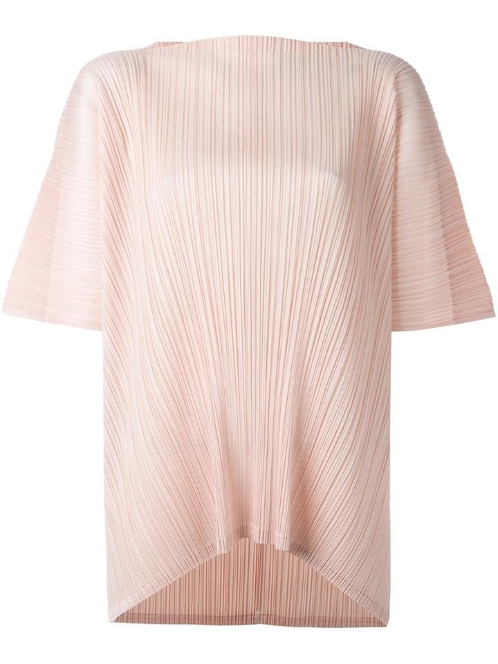 Pleats Please By Issey Miyake Slash Neck Pleated Top, Women's, Size: 4, Pink/purple, Polyester