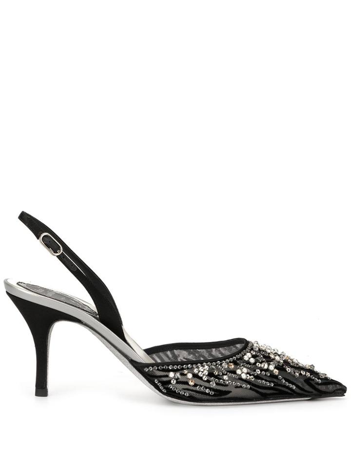 René Caovilla Sanderella Satin And Lace Pumps - Black