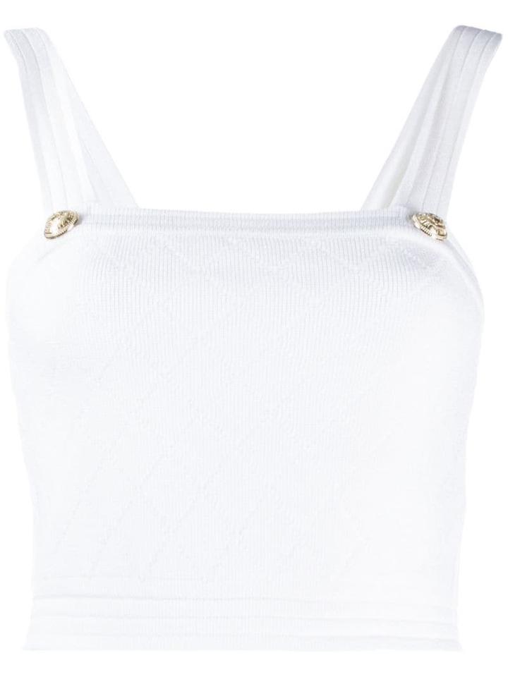 Balmain Diamond Knit Crop Top - White